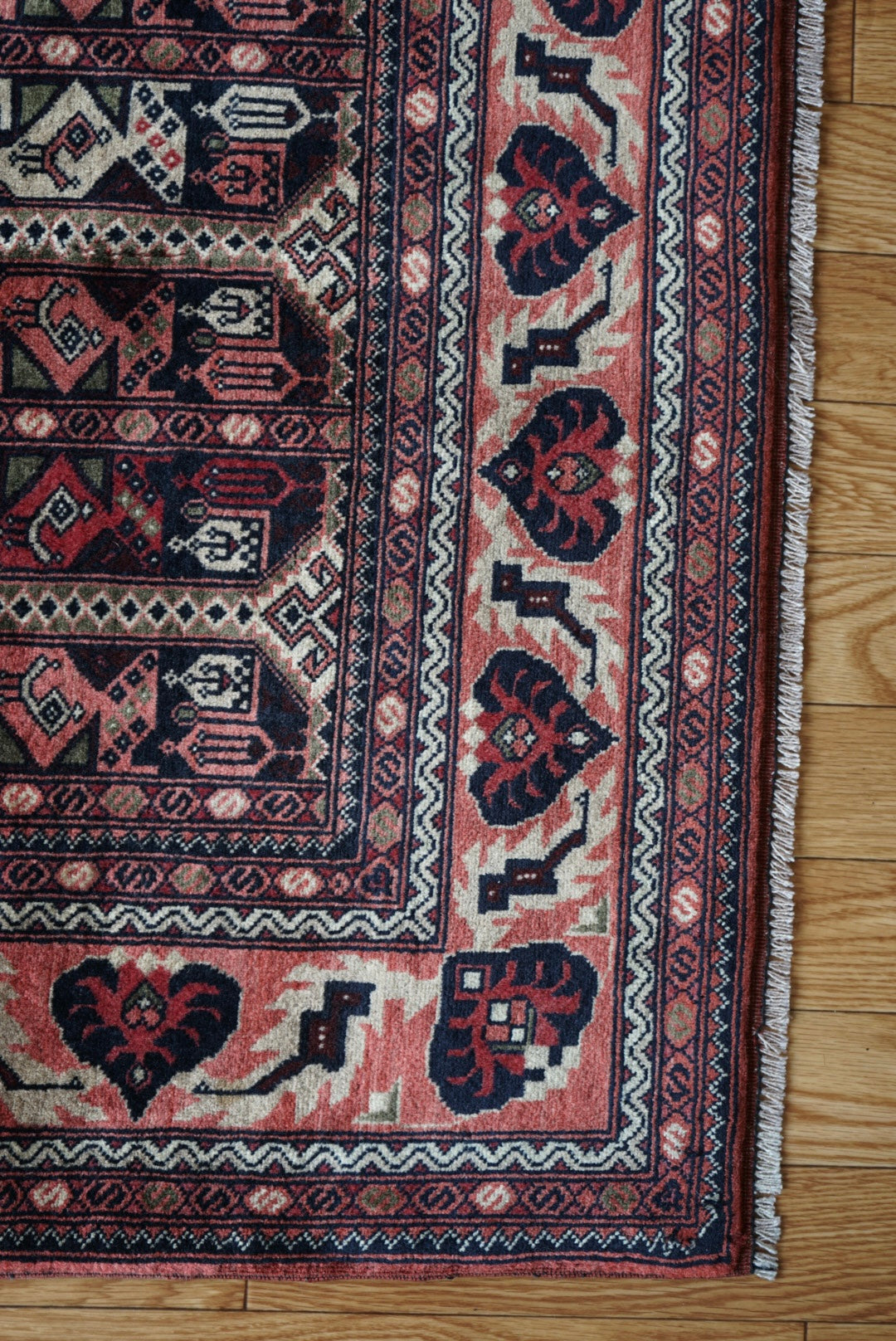 Afghanistan Vintage Turkmen Black , Rose Finequality 1990年代 192 × 151 cm No.AF2522