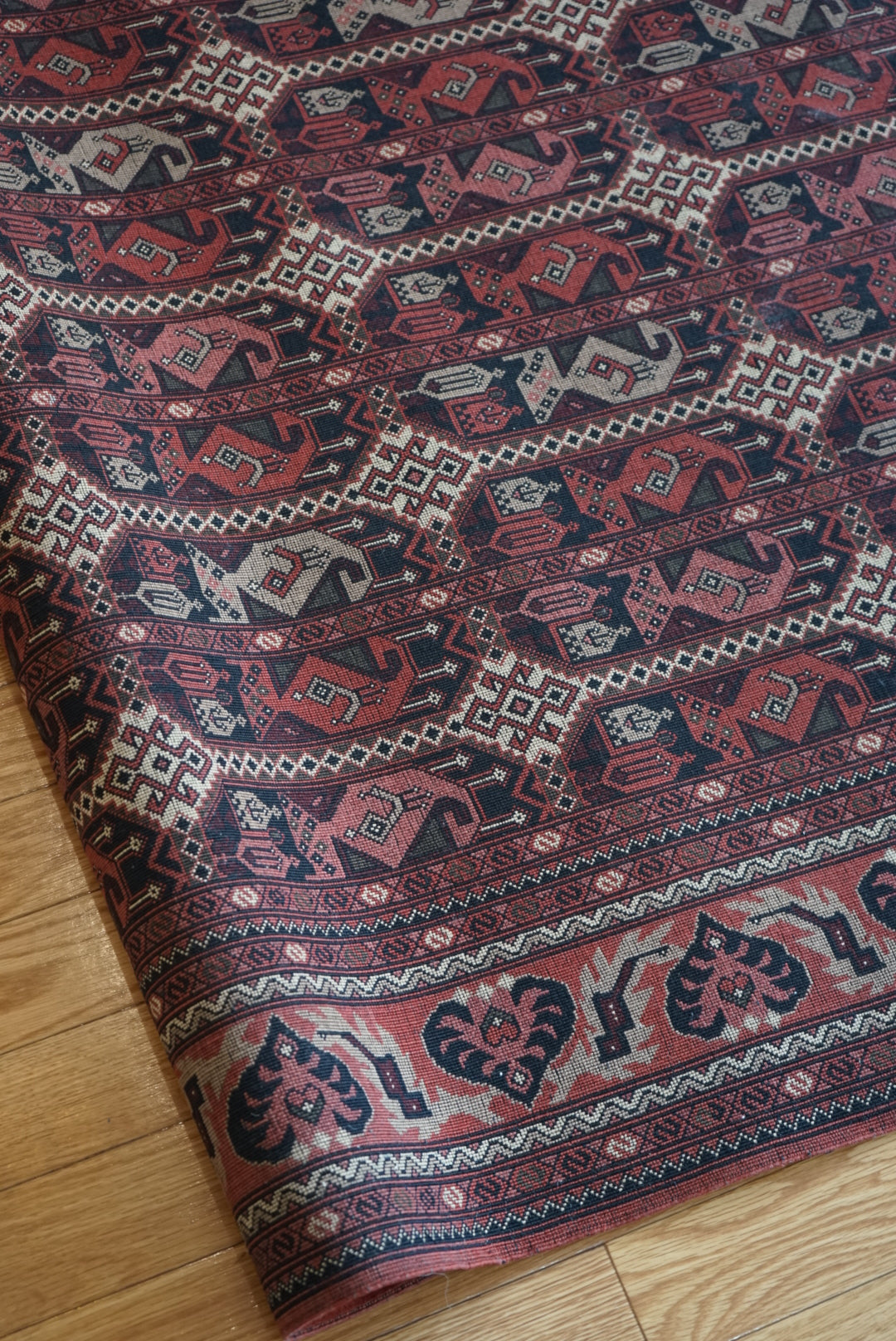 Afghanistan Vintage Turkmen Black , Rose Finequality 1990年代 192 × 151 cm No.AF2522