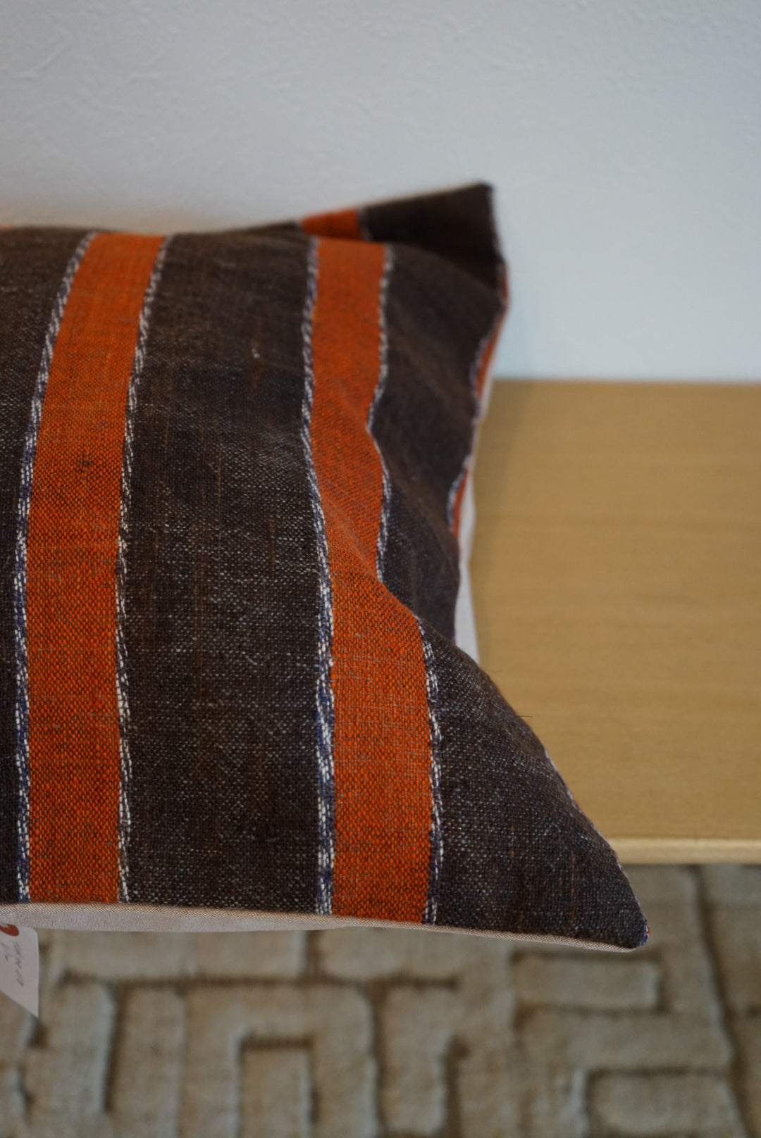 Türkiye Old Kilim Cushion Cover Brown , Orange Stripe Design 51 × 49 cm No.TR25568 / 送料無料・羊毛手織りキリム