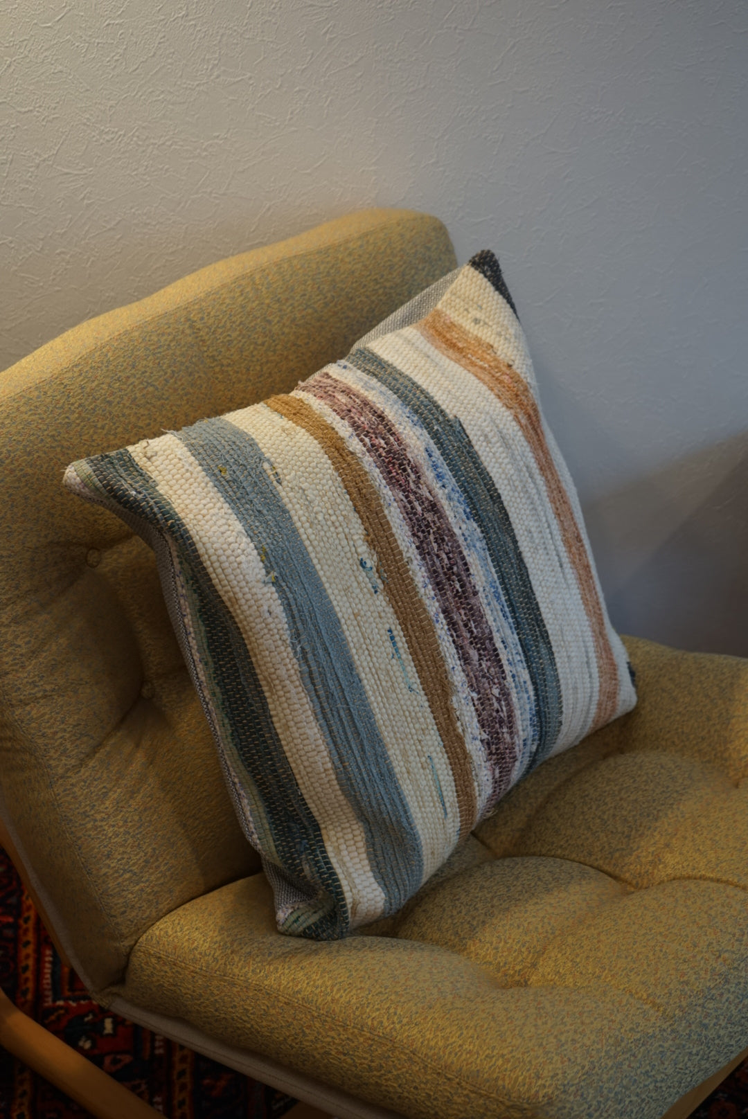Türkiye Old Kilim Cushion Cover Stripe Mix Color Ivory , Blue 55 × 52 cm No.TR25399