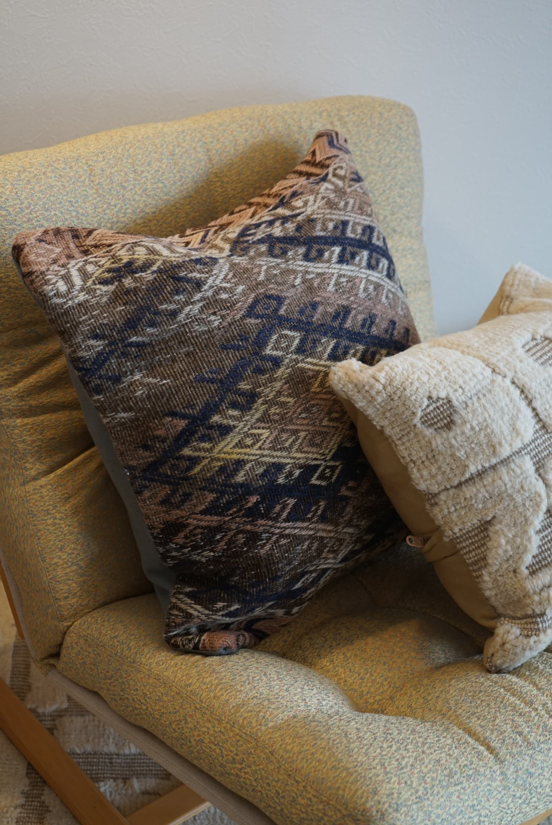 Türkiye Old Kilim Cushion Cover Brown , Beige , Navy Tribal Medallion 50 × 51 cm No.TR25356