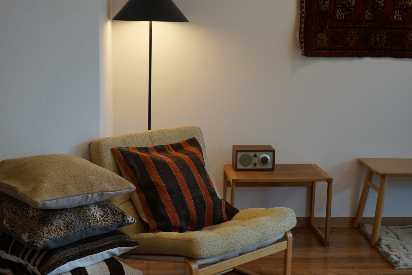 Türkiye Old Kilim Cushion Cover Brown , Orange Stripe Design 51 × 49 cm No.TR25568 / 送料無料・羊毛手織りキリム