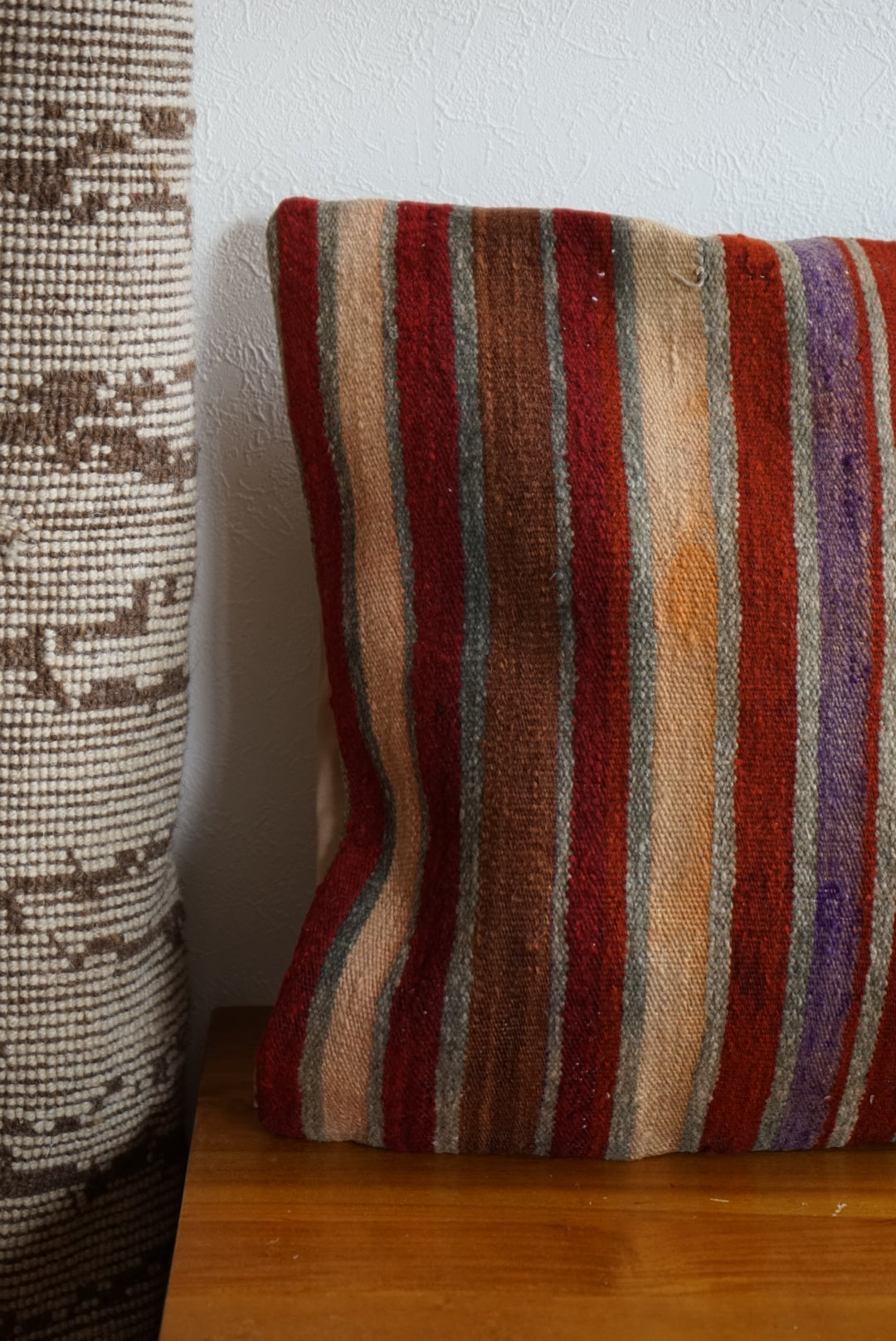 Türkiye Old Kilim Cushion Cover Mix Color Stripe Design 45 × 45 cm No.TR25535 / 送料無料・羊毛手織りキリム