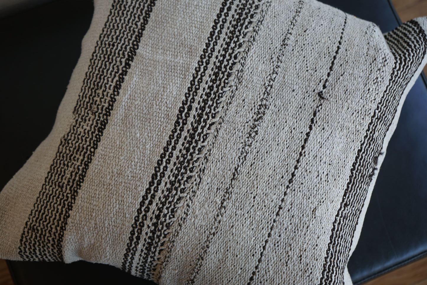 Türkiye Old Kilim Cushion Cover Stripe White , Black 50 × 50 cm No.TR25393