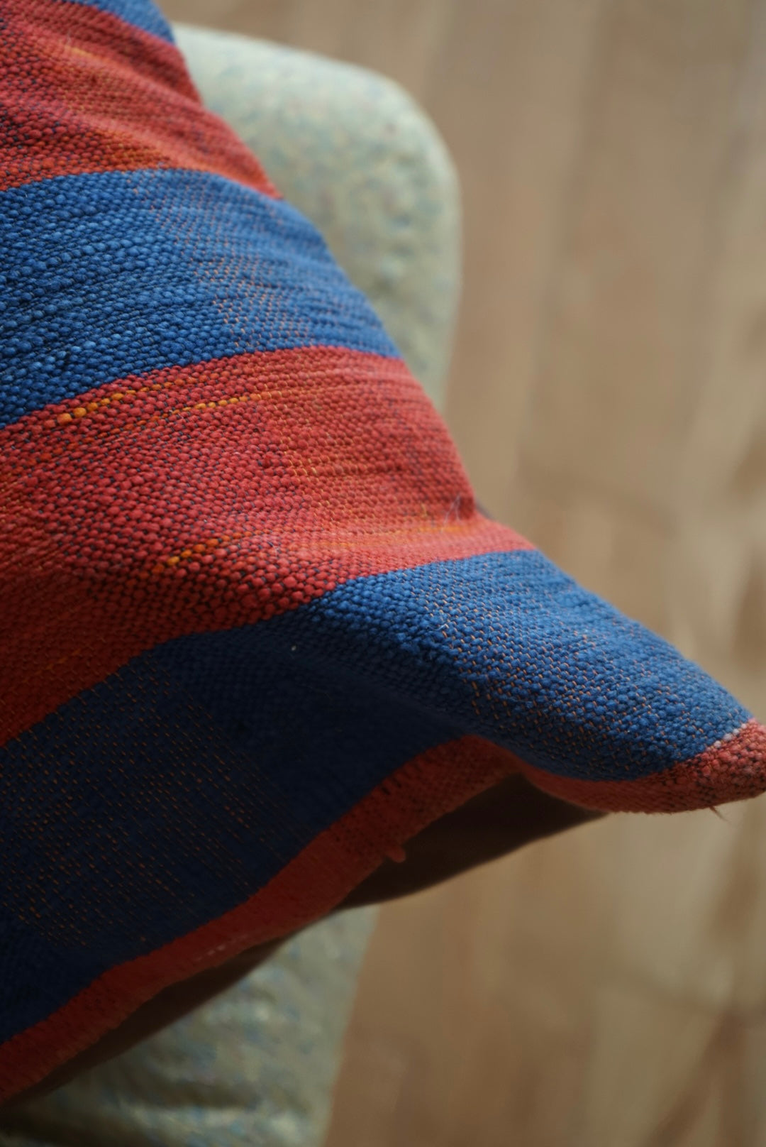 Türkiye Old Kilim Cushion Cover Red , Blue CheckerStripe 40 × 40 cm No.TR25363