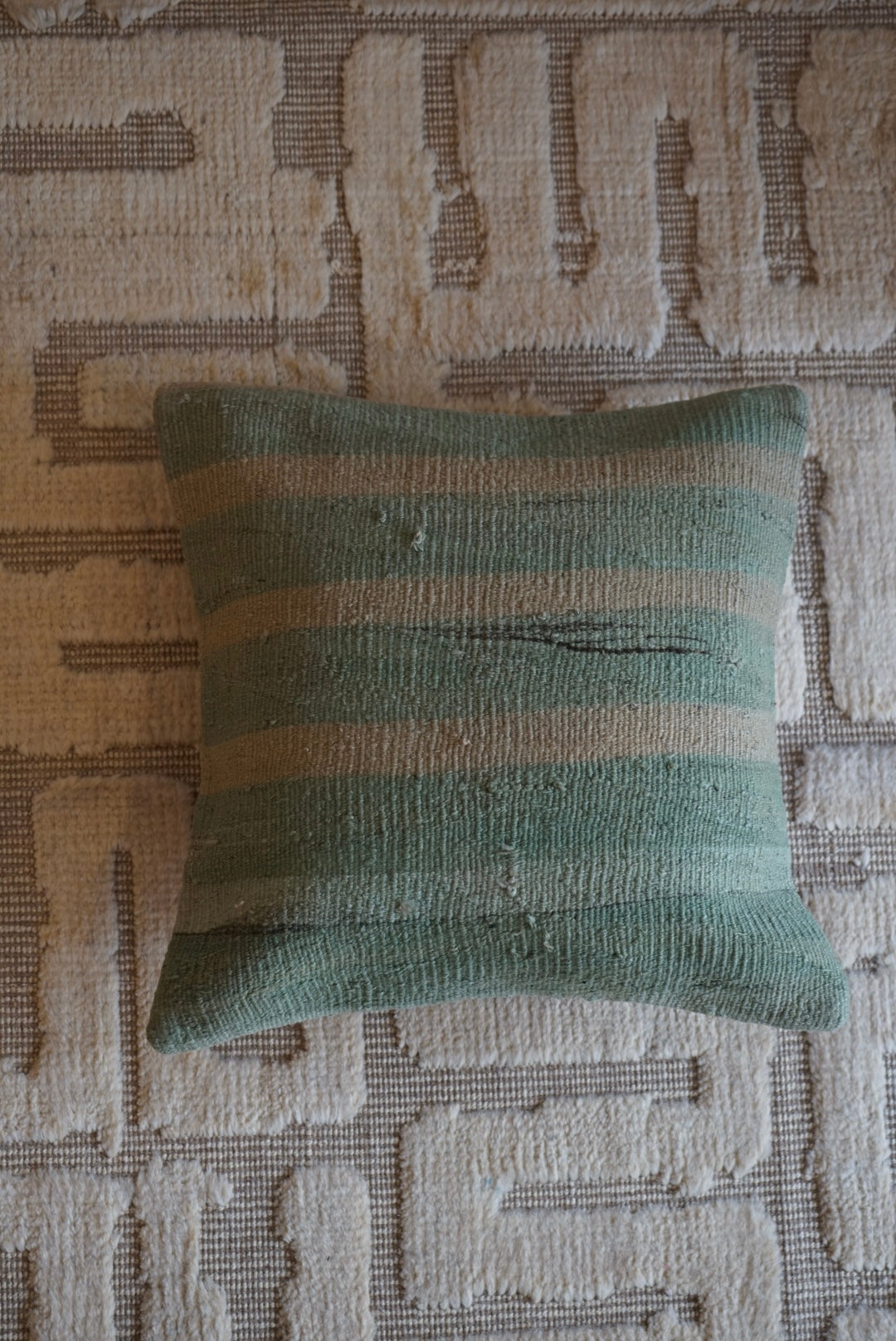 Türkiye Old Kilim Cushion Cover Green , Beige Stripe 40 × 40 cm No.TR25364