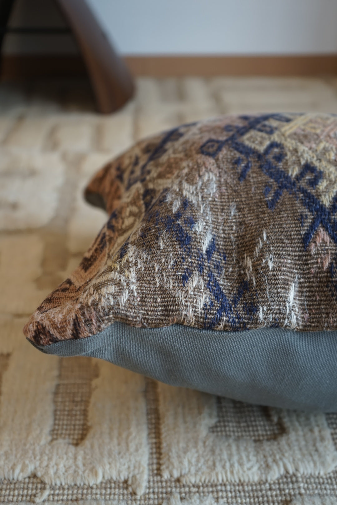 Türkiye Old Kilim Cushion Cover Brown , Beige , Navy Tribal Medallion 50 × 51 cm No.TR25356