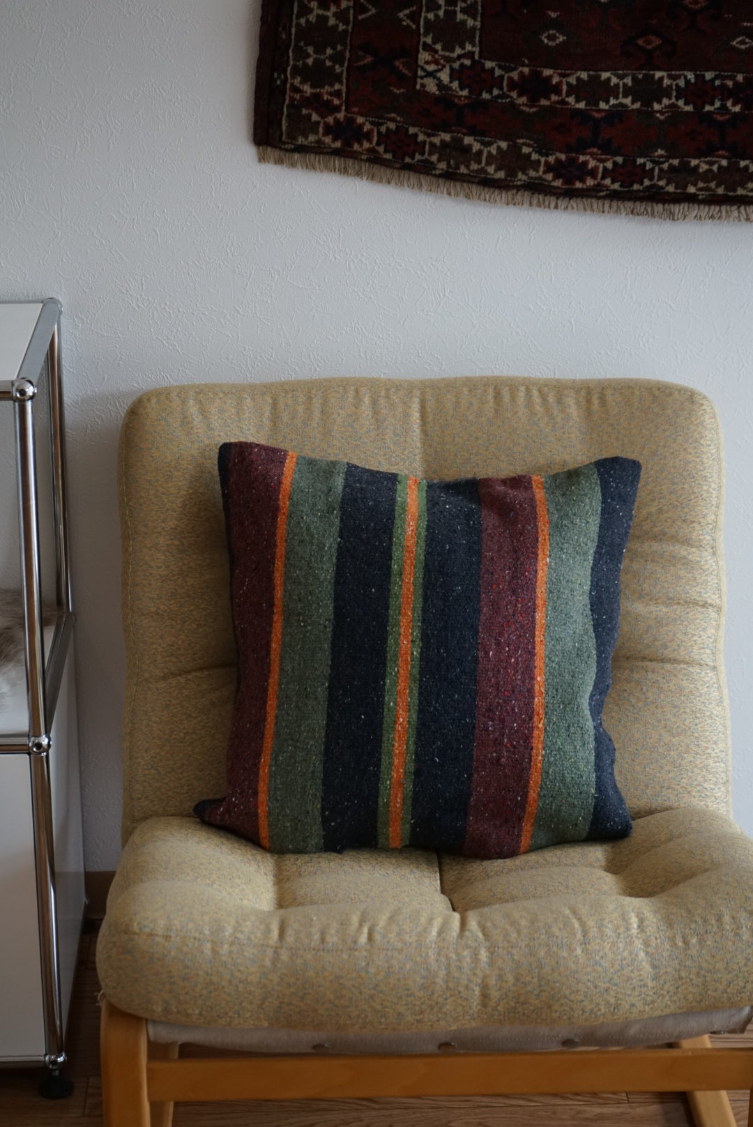 Türkiye Old Kilim Cushion Cover Mix Stripe Dark Color 50 × 50 cm No.TR25523 / 国内送料無料・羊毛手織りキリム