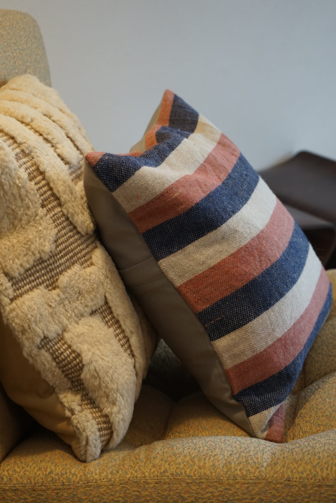 Türkiye Old Kilim Cushion Cover Navy , ScarletRed , White Stripe 40 × 40 cm No.TR25362