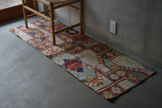 Türkiye Old Oushak PatchWork Runner Colorful 1970年代 165.5 × 58 cm No.TR25292