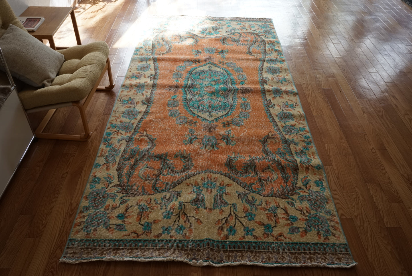 Türkiye Old Isparta Orange , Beige , Blue 1970年代 278 × 130.5 cm No.TR25503 / 国内送料無料