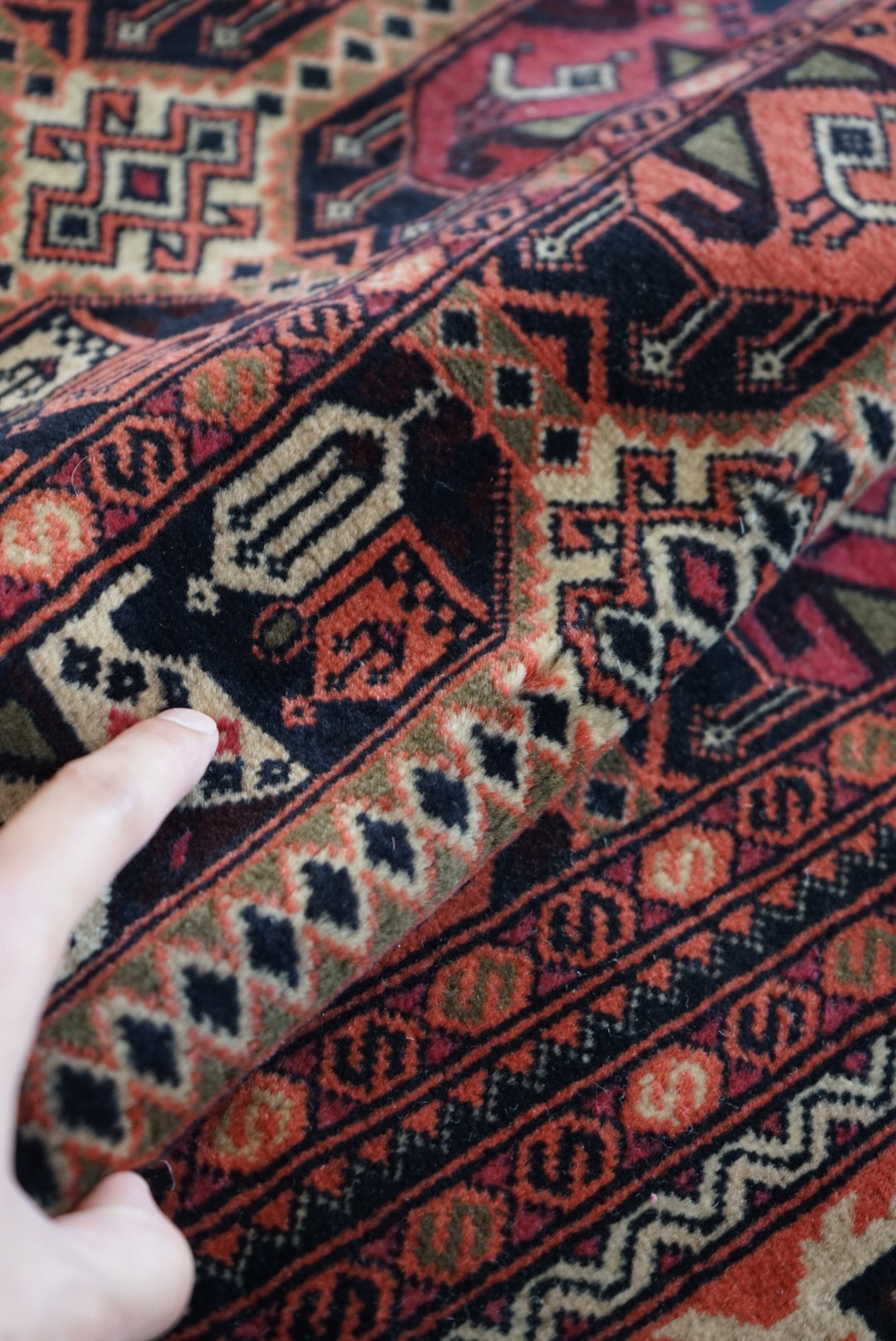Afghanistan Vintage Turkmen Black , Rose Finequality 1990年代 192 × 151 cm No.AF2522