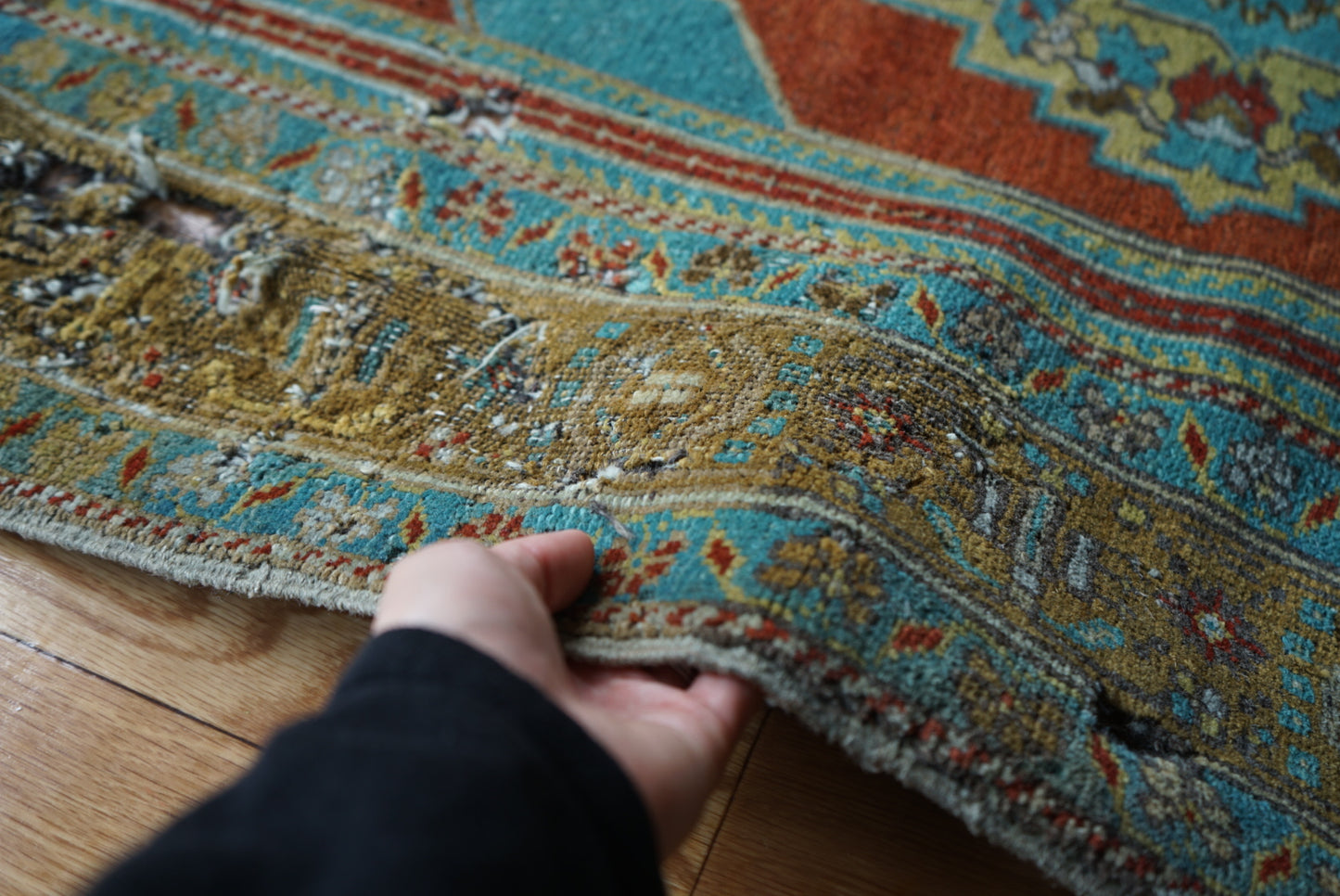 Türkiye Old Oushak Shabby Turquoise Medallion 162 × 109 cm No.TR25333