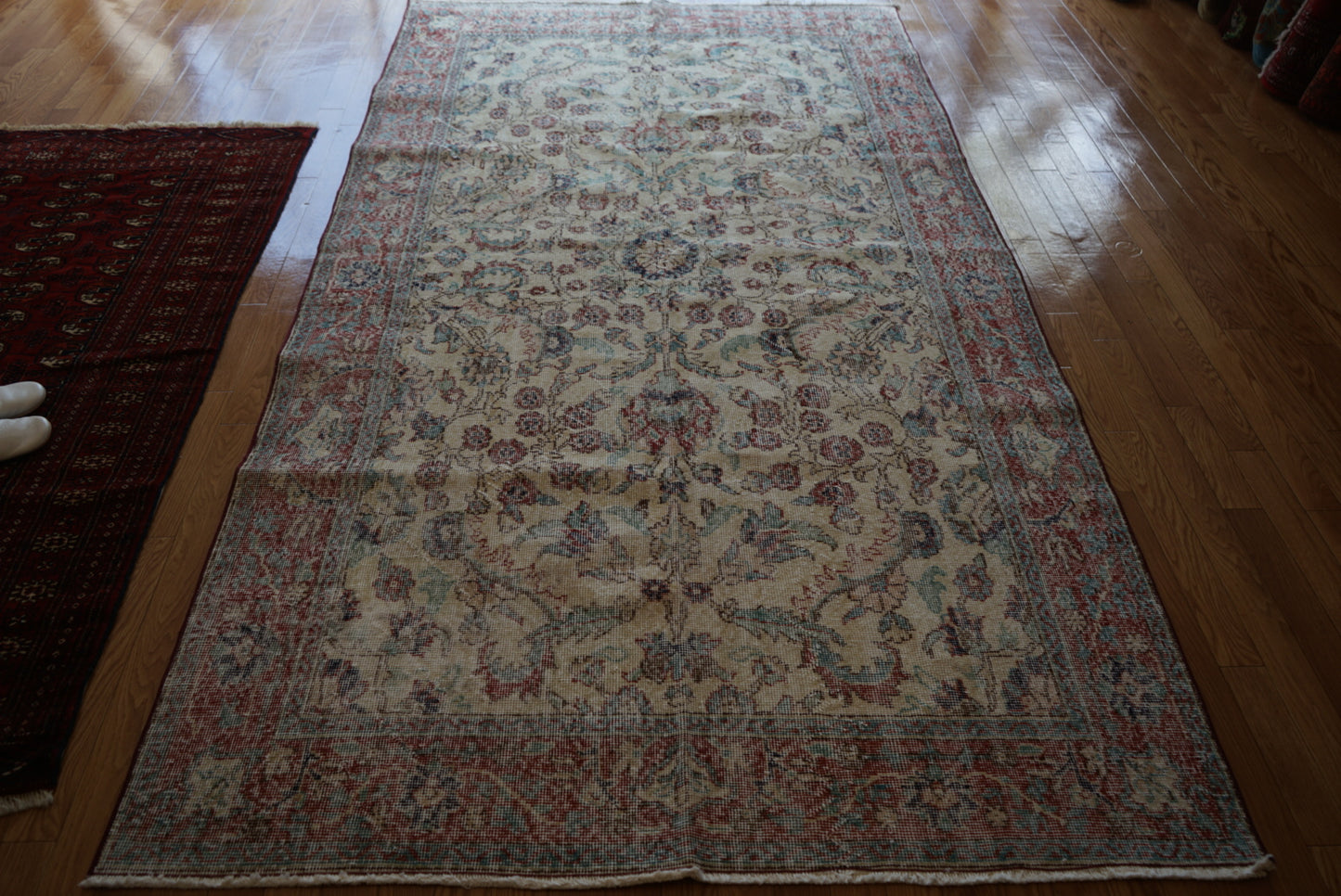 Türkiye Old Isparta Beige Cerulean Blue Floral 1970年代  303 × 160.5 cm No.TR25391