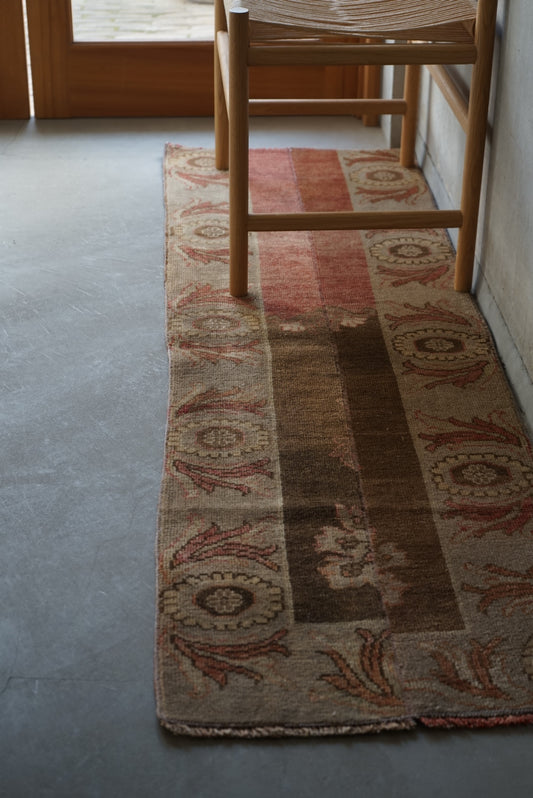 Türkiye Old Oushak Beige , Brown Runner 1970年代 166 × 50 cm No.TR25270