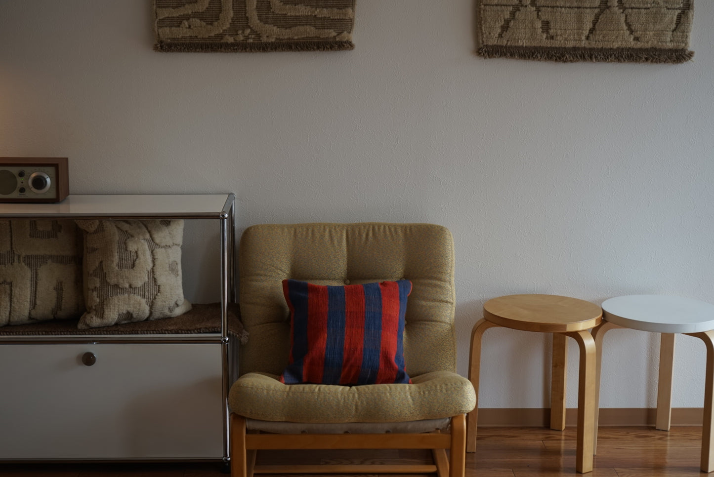 Türkiye Old Kilim Cushion Cover Red , Blue CheckerStripe 40 × 40 cm No.TR25363