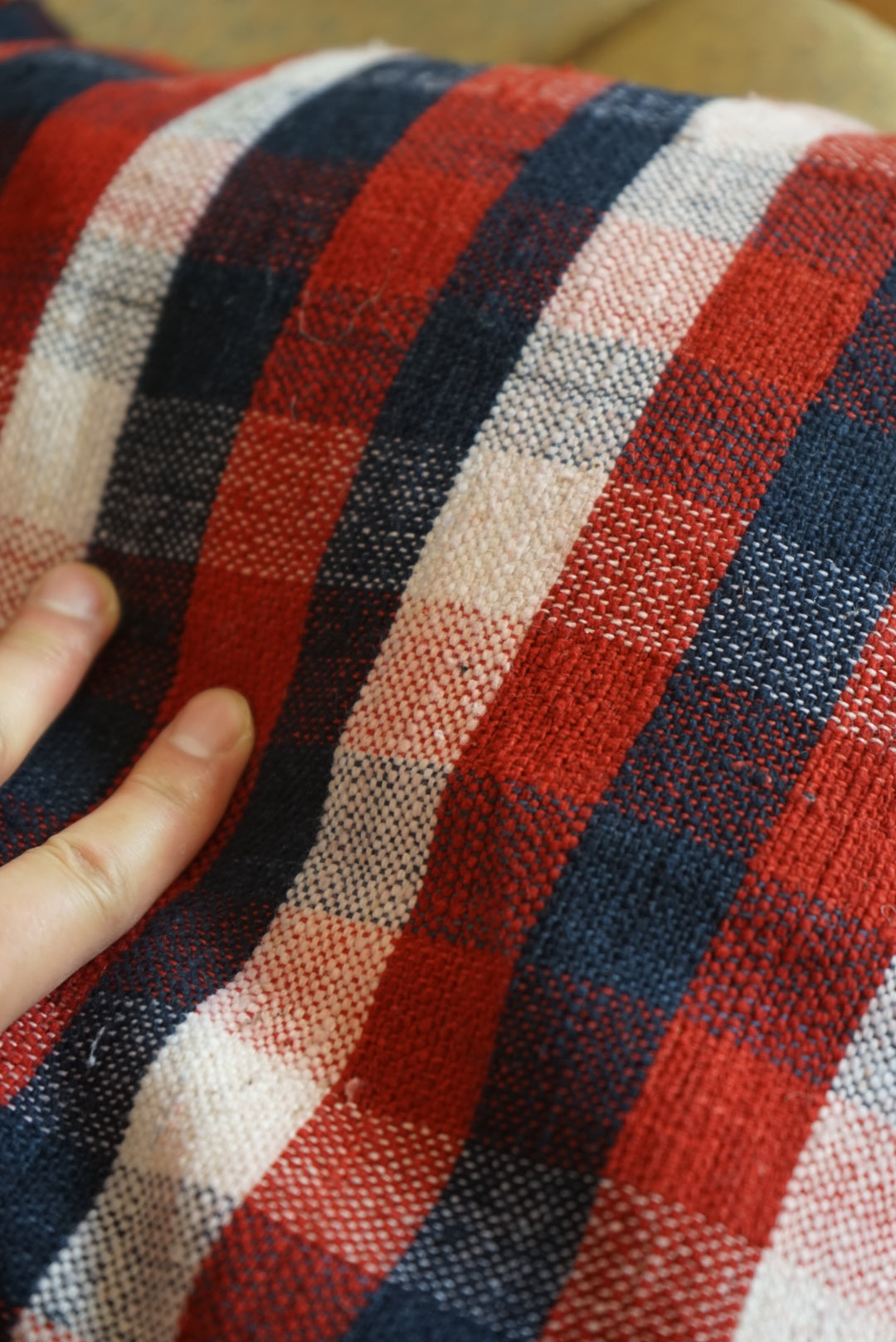 Türkiye Old Kilim Cushion Cover Checker Navy , Red , White 46 × 45 cm No.TR25395