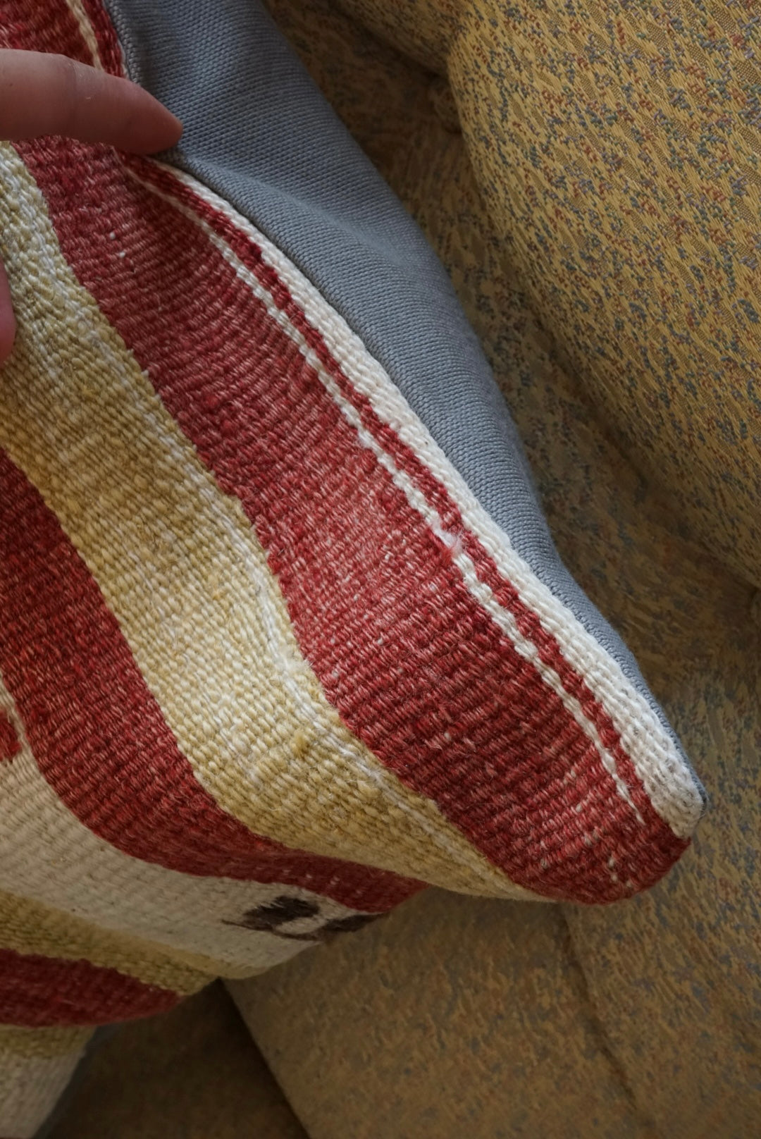 Türkiye Old Kilim Cushion Cover Mix Stripe Red , Mastard , Beige 45 × 44 cm No.TR25461