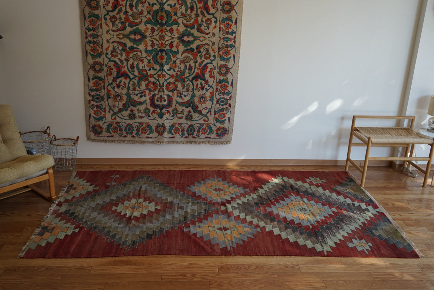 Türkiye Old Kilim Kars Earth Red Tribal Design 1970年代 251 × 137 cm No.TR25547 / 国内送料無料・羊毛手織りキリム