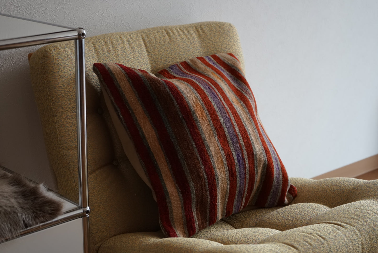 Türkiye Old Kilim Cushion Cover Mix Color Stripe Design 45 × 45 cm No.TR25535 / 送料無料・羊毛手織りキリム