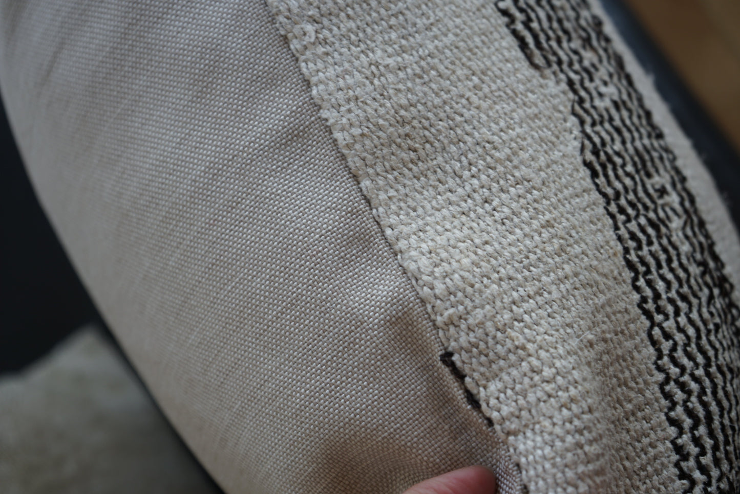 Türkiye Old Kilim Cushion Cover Stripe White , Black 50 × 50 cm No.TR25393