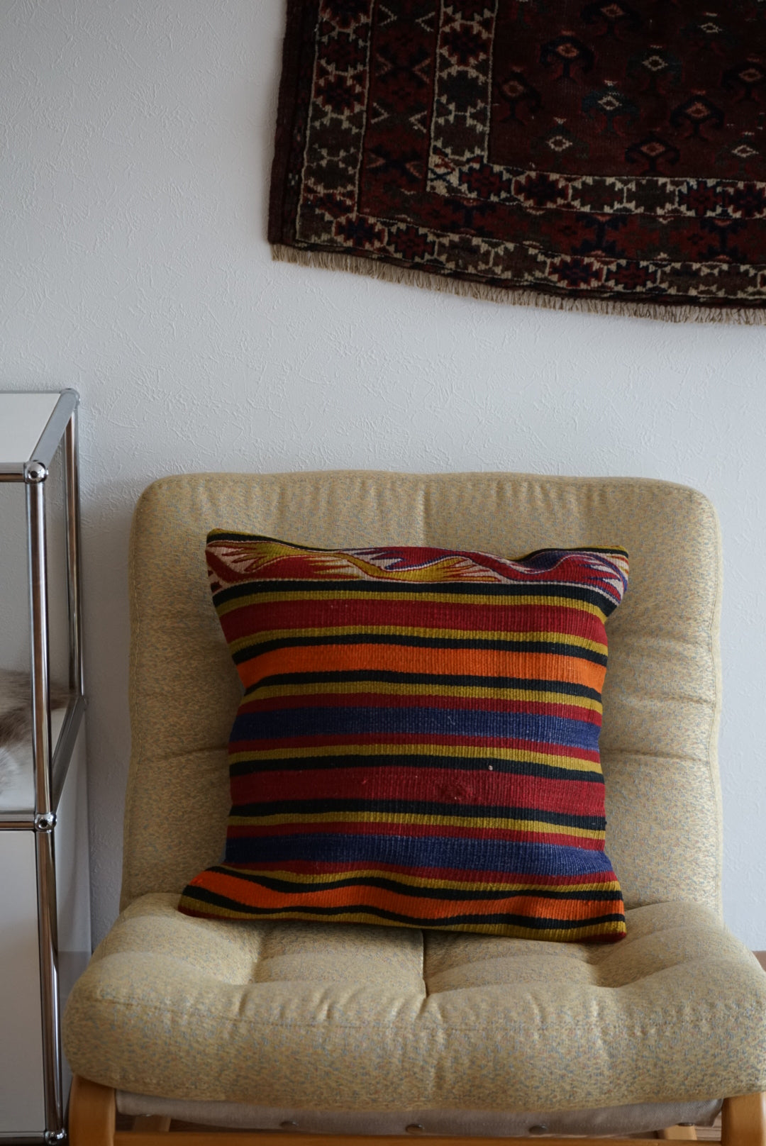 Türkiye Old Kilim Cushion Cover Mix Color Tribal Design 50 × 50 cm No.TR25521 / 国内送料無料・羊毛手織りキリム