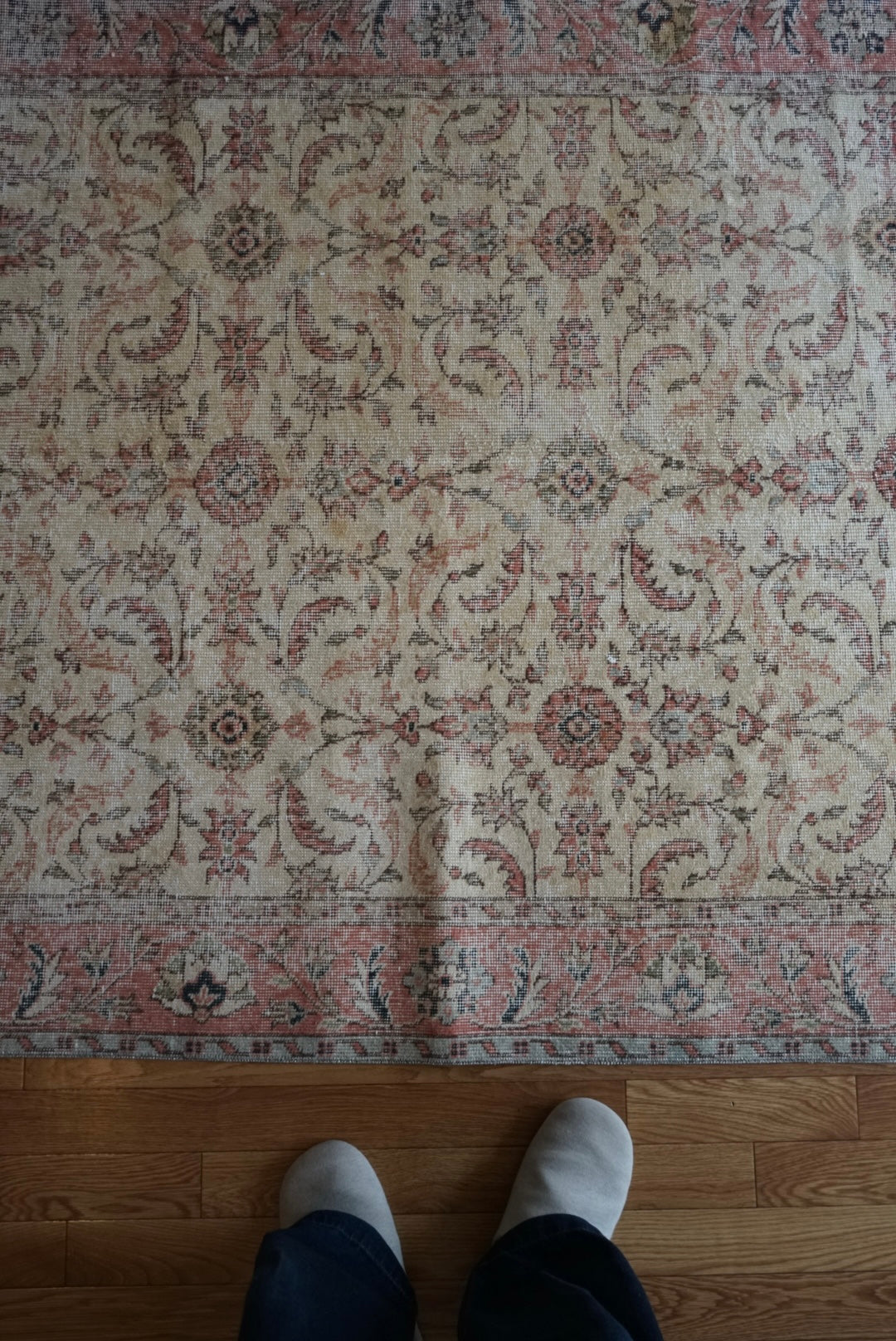 Türkiye Old Isparta Floral Pink , Beige 1970年代 250 × 154 cm No.TR25496 / 国内送料無料