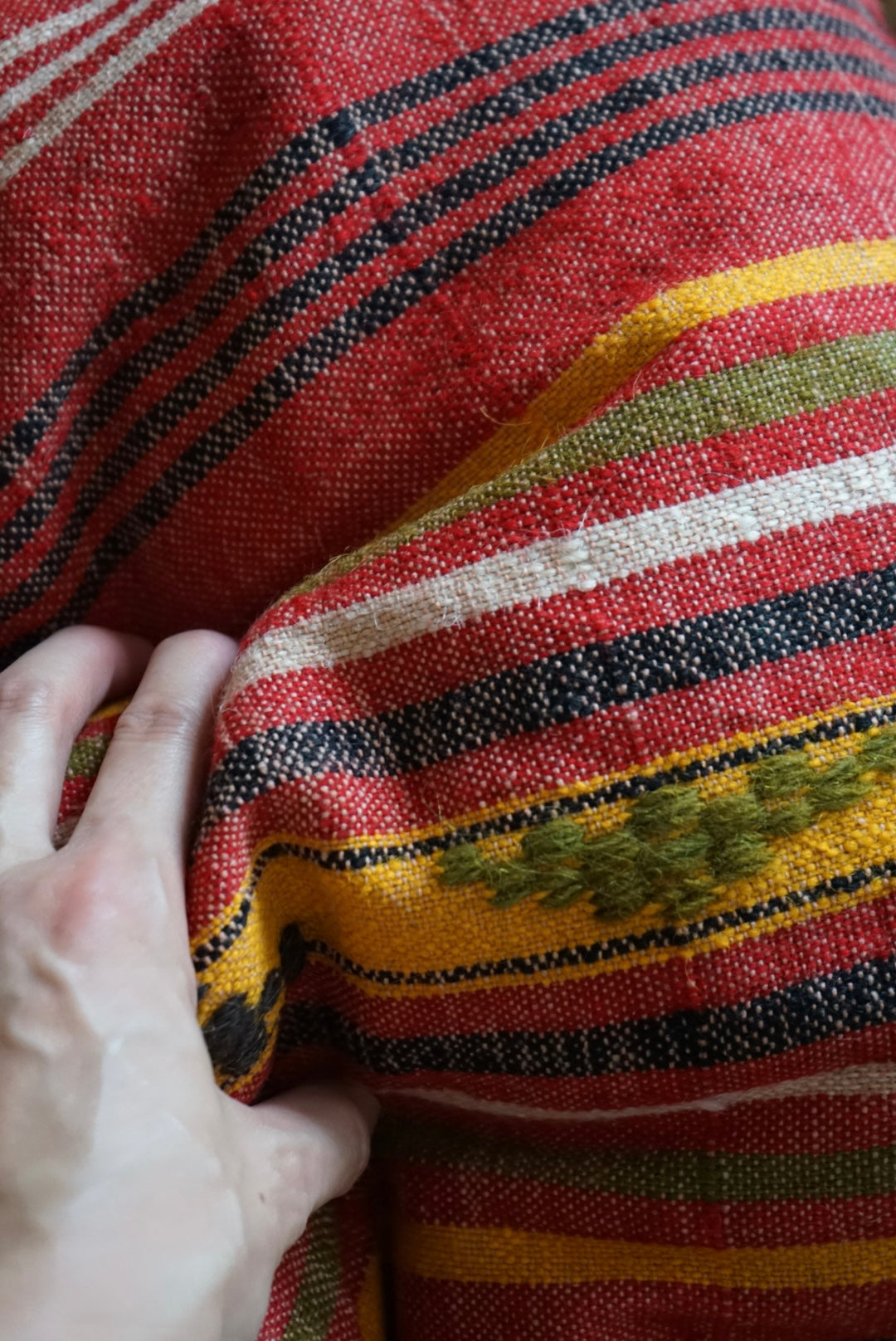 Türkiye Old Kilim Cushion Cover Mix Color Stripe Tribal Design 45 × 45 cm No.TR25529 / 国内送料無料・羊毛手織りキリム