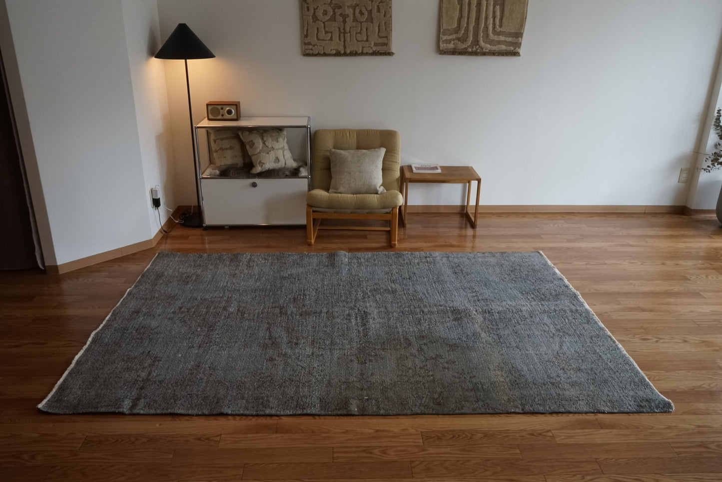Türkiye Old Isparta Medallion Overdye Blue Glay , Brown 1970年代 250 × 161 cm No.TR25495 / 国内送料無料