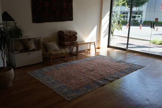 Türkiye Old Isparta Scarlet , Blue 1970年代 271.5 × 164 cm No.TR25507 / 国内送料無料・羊毛手織り絨毯