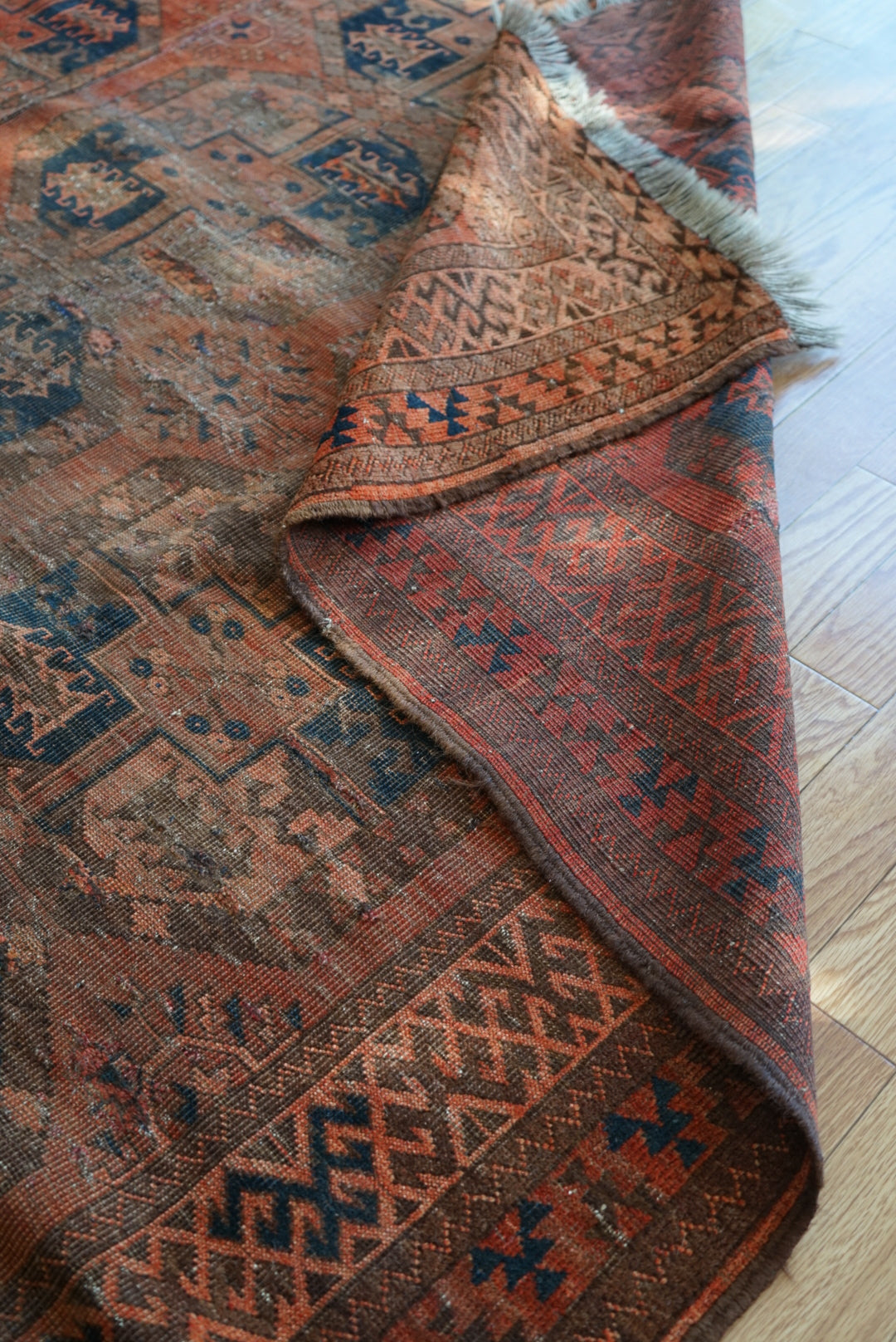 店頭販売 Afghanistan Old Turkmen Slaiman Brick Red 1900年代 301 × 202 cm  No.AF2540 / 国内送料無料・羊毛手織り絨毯