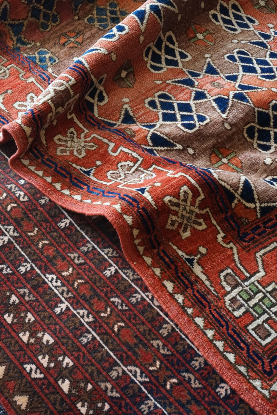 Afghanistan Vintage Turkmen Kazak Orange Star 1980年代 153 × 124 cm  No.AF2531