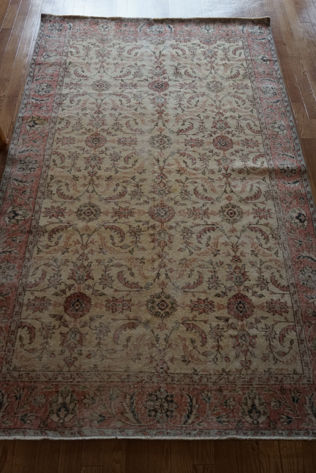 Türkiye Old Isparta Floral Pink , Beige 1970年代 250 × 154 cm No.TR25496 / 国内送料無料