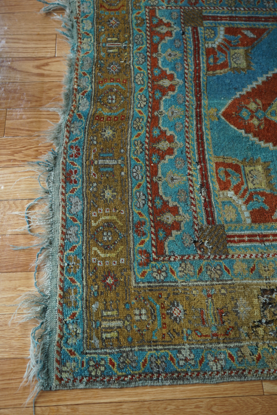 Türkiye Old Oushak Shabby Turquoise Medallion 162 × 109 cm No.TR25333