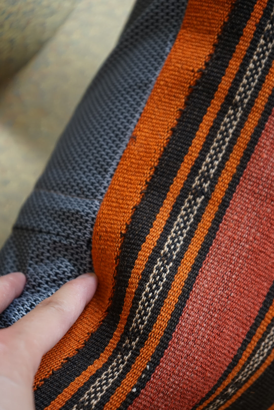 Türkiye Old Kilim Cushion Cover Stripe Red , Orange , Black 40 × 40 cm No.TR25440