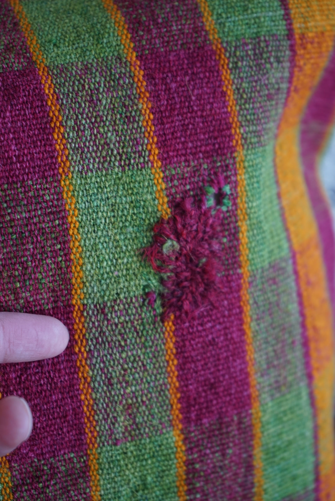 Türkiye Old Kilim Cushion Cover Checker Green , Yellow , Red 46 × 45 cm No.TR25396
