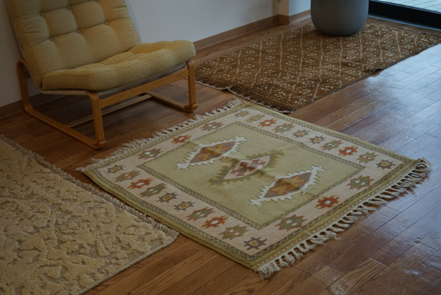Türkiye Old Milas Square Yellow Beige 1950-1960年代 106 × 106 cm