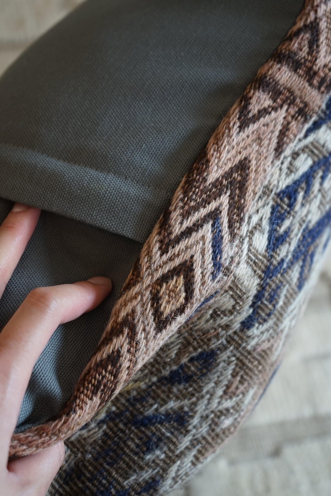 Türkiye Old Kilim Cushion Cover Brown , Beige , Navy Tribal Medallion 50 × 51 cm No.TR25356