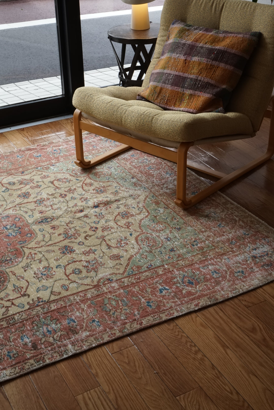 Türkiye Old Isparta Beige , Red , Green Medallion 1960年代 244 × 142 cm No.TR25455
