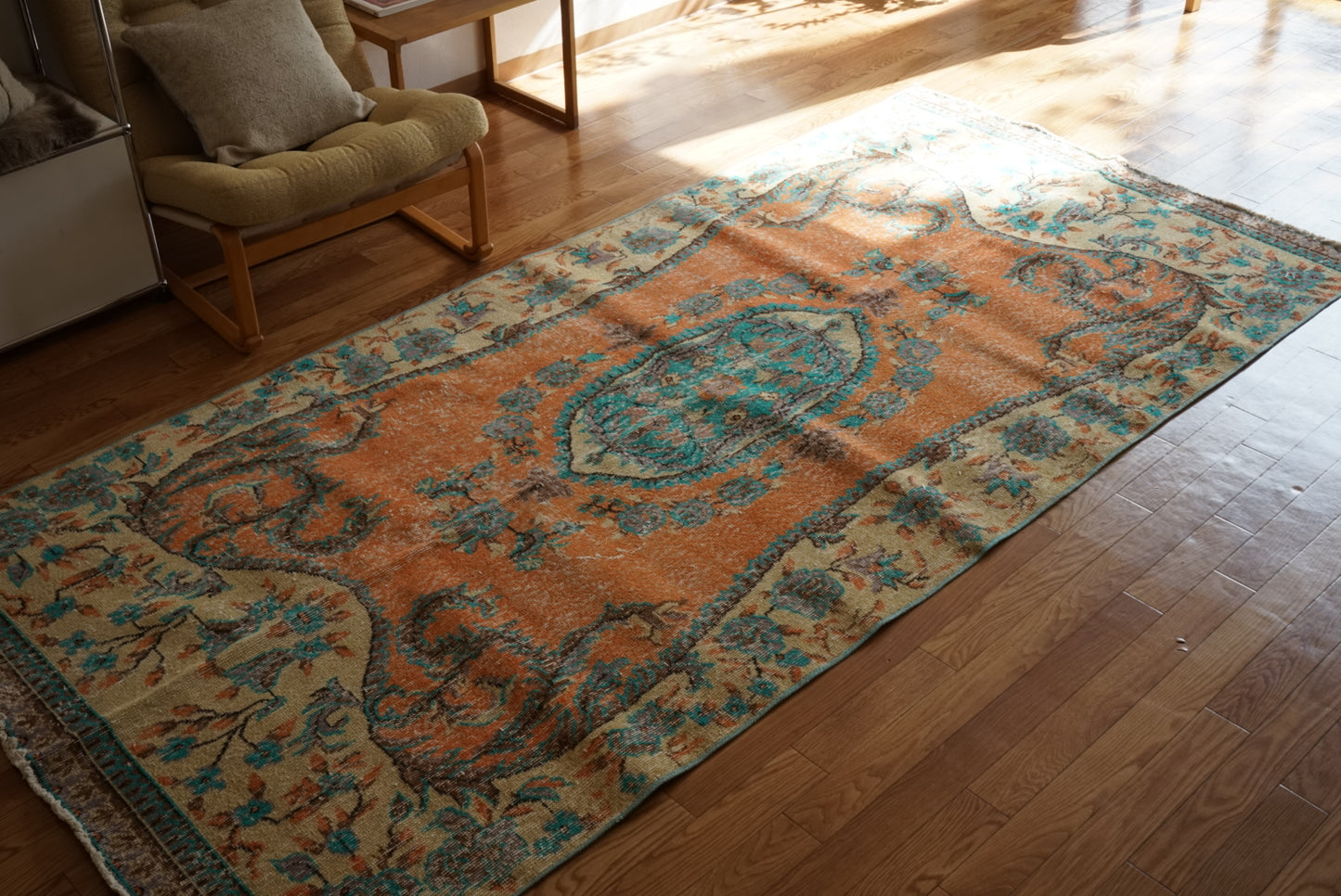 Türkiye Old Isparta Orange , Beige , Blue 1970年代 278 × 130.5 cm No.TR25503 / 国内送料無料