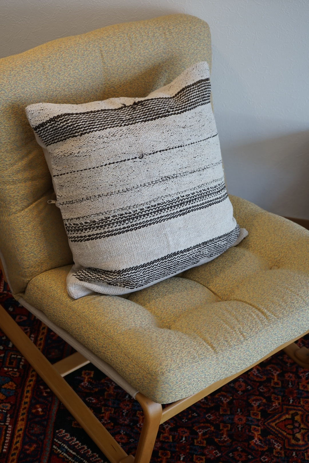 Türkiye Old Kilim Cushion Cover Stripe White , Black 50 × 50 cm No.TR25393