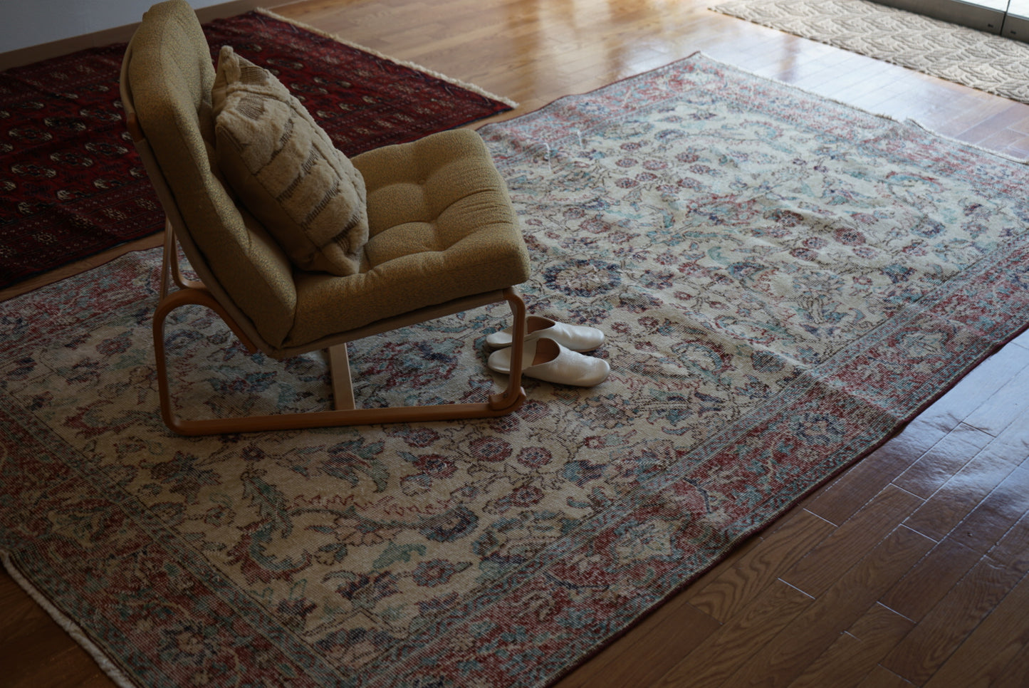 Türkiye Old Isparta Beige Cerulean Blue Floral 1970年代  303 × 160.5 cm No.TR25391