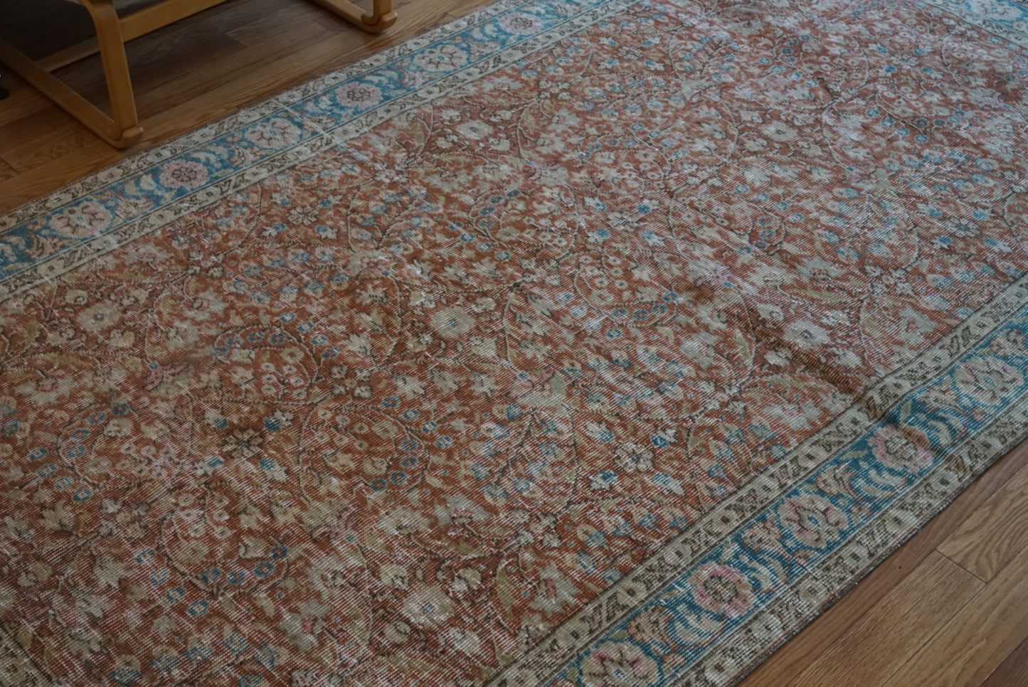 Türkiye Old Isparta Red , Turquoise Blue Floral 1970年代 242 × 137.5 cm No.TR25439