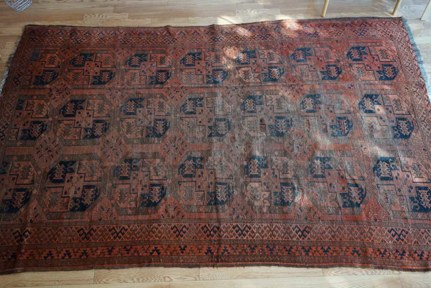 店頭販売 Afghanistan Old Turkmen Slaiman Brick Red 1900年代 301 × 202 cm  No.AF2540 / 国内送料無料・羊毛手織り絨毯