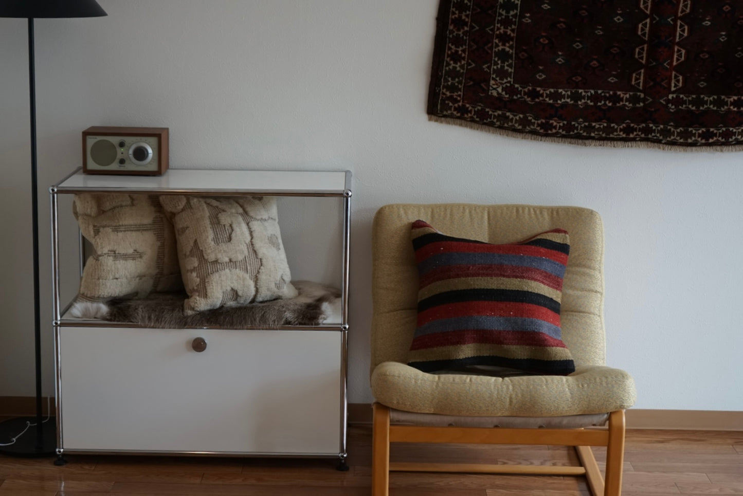 Türkiye Old Kilim Cushion Cover Mix Color Stripe Design 50 × 50 cm No.TR25528 / 国内送料無料・羊毛手織りキリム