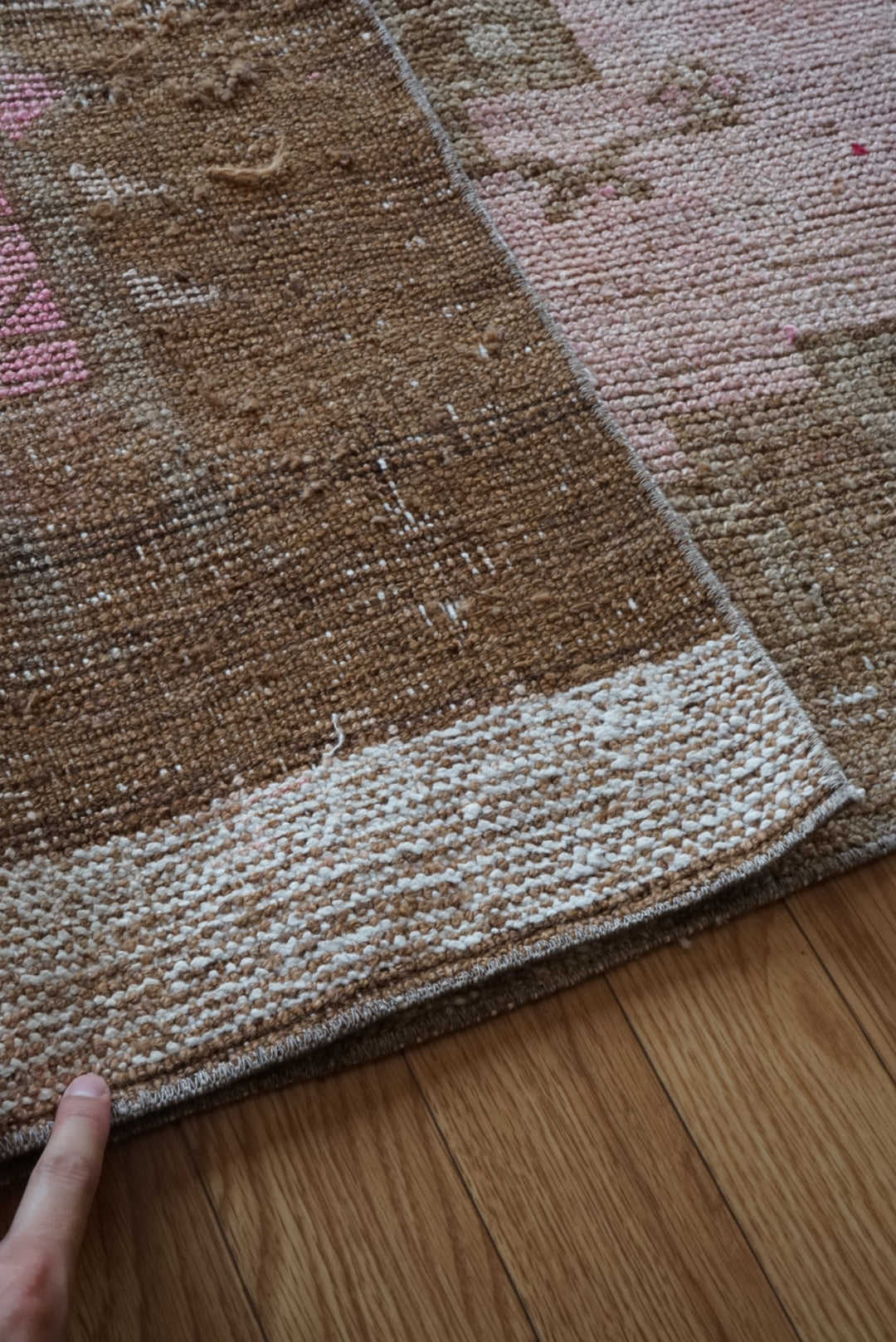 Türkiye Old Oushak Pink , Brown 1968年代 116 × 54 cm No.TR25502 / 国内送料無料