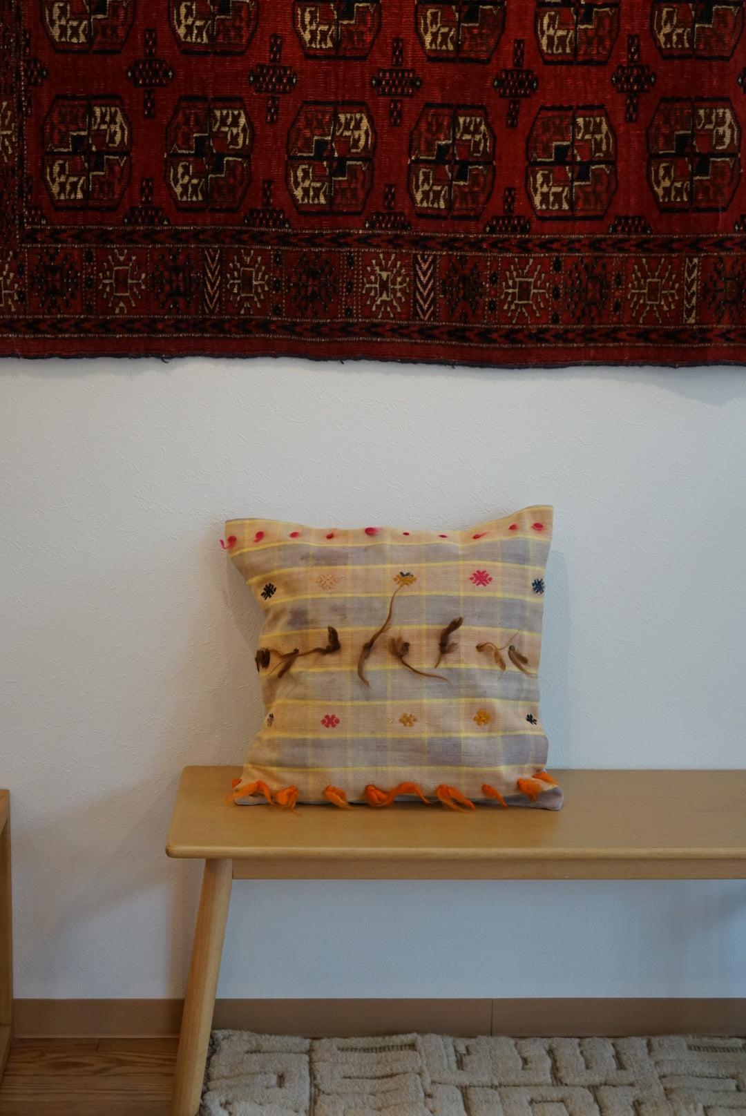 Türkiye Old Kilim Cushion Cover Pastel Fancy 45 × 45 cm No.TR25572 / 送料無料・羊毛手織りキリム