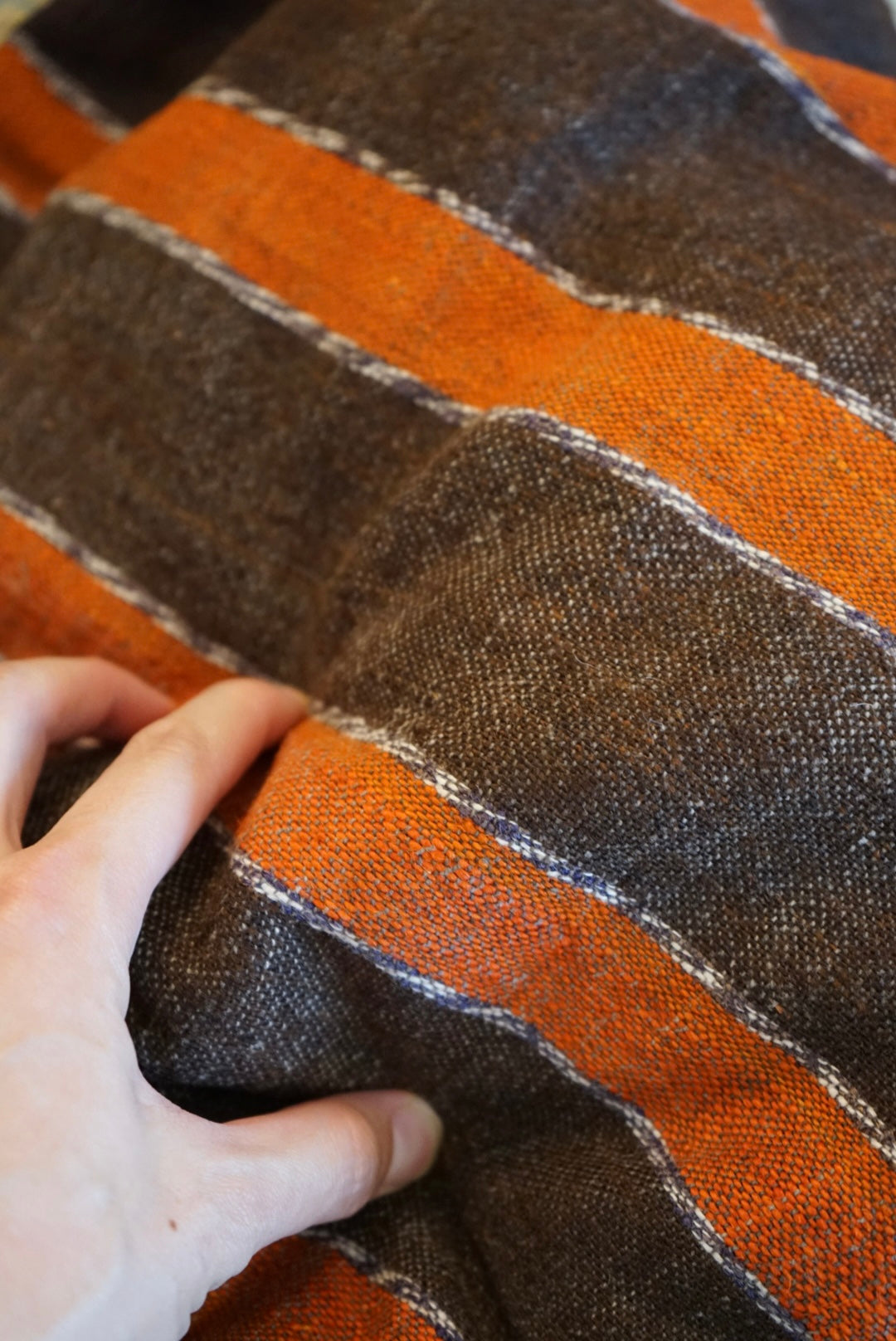 Türkiye Old Kilim Cushion Cover Brown , Orange Stripe Design 51 × 49 cm No.TR25568 / 送料無料・羊毛手織りキリム