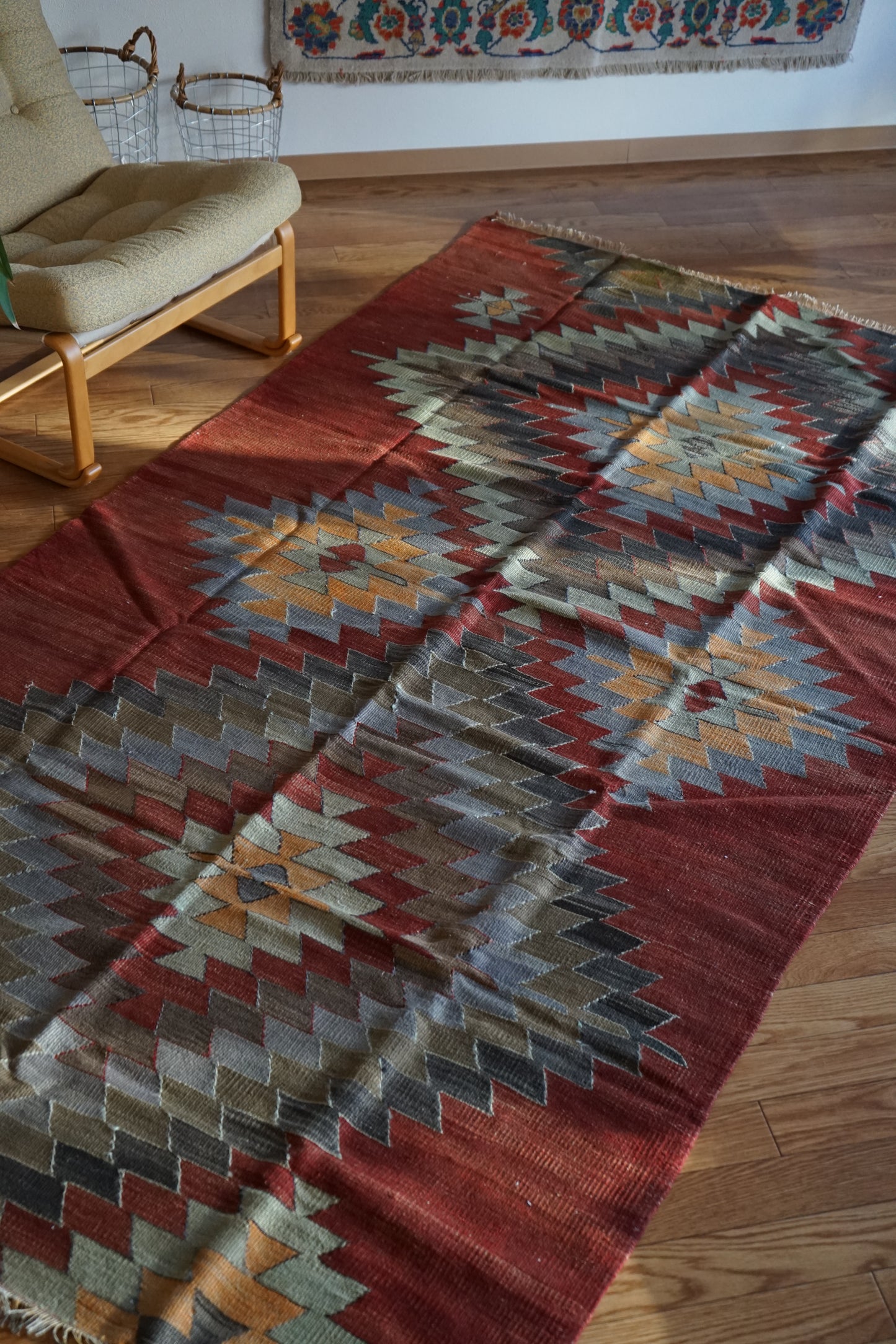 Türkiye Old Kilim Kars Earth Red Tribal Design 1970年代 251 × 137 cm No.TR25547 / 国内送料無料・羊毛手織りキリム