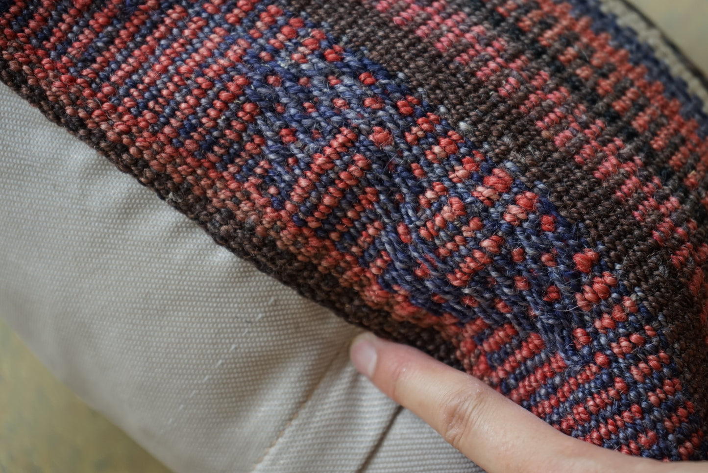 Türkiye Old Kilim Cushion Cover Red , Blue , White Stripe 40 × 40 cm No.TR25445